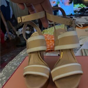 Gianni Bini Tan and White Strappy Sandals